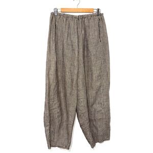 Lisa Bayne 100% Linen Striped Barrel Pant - Black/Tan S